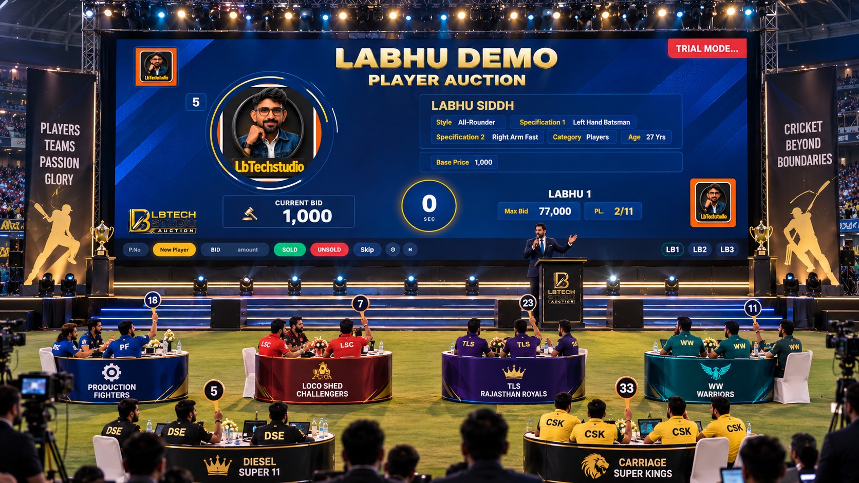 Cricket player auction software screen